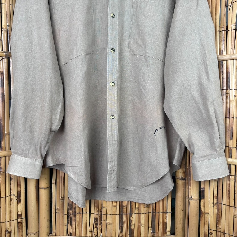 Tommy Hilfiger Men's Button Down Linen Safari Long Sleeve Shirt Khaki Size Large - Picture 2 of 16